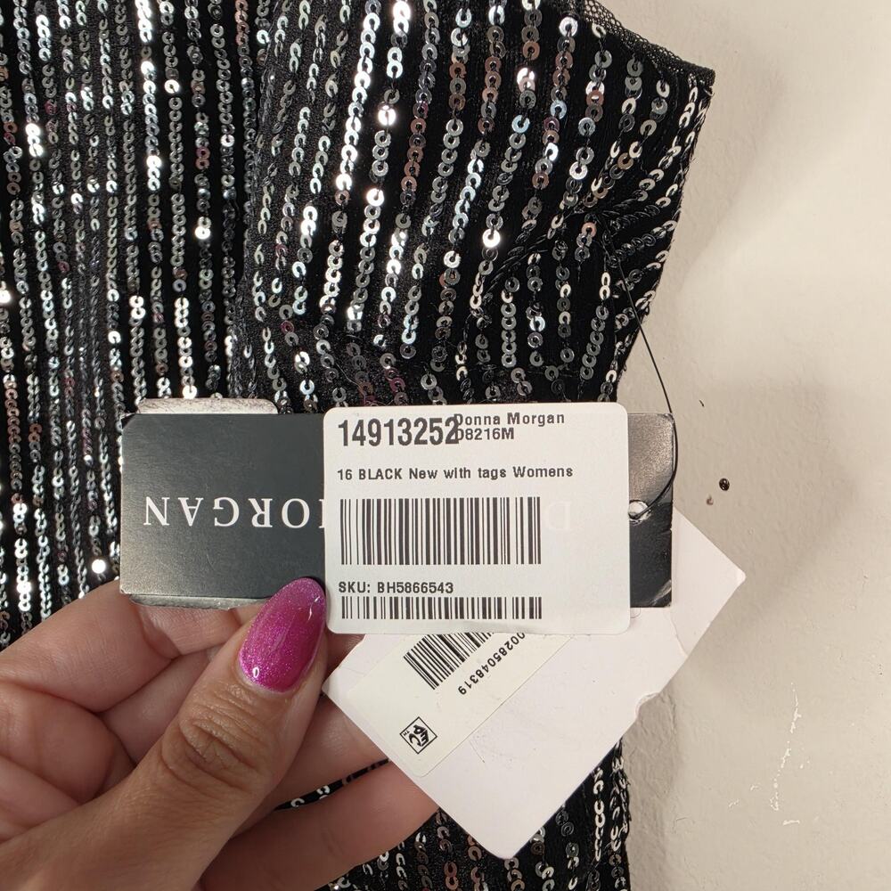 Donna Morgan Dress Womens 16 Black Sequin One Shoulder Cutout Midi Bodycon NEW - Picture 6 of 12